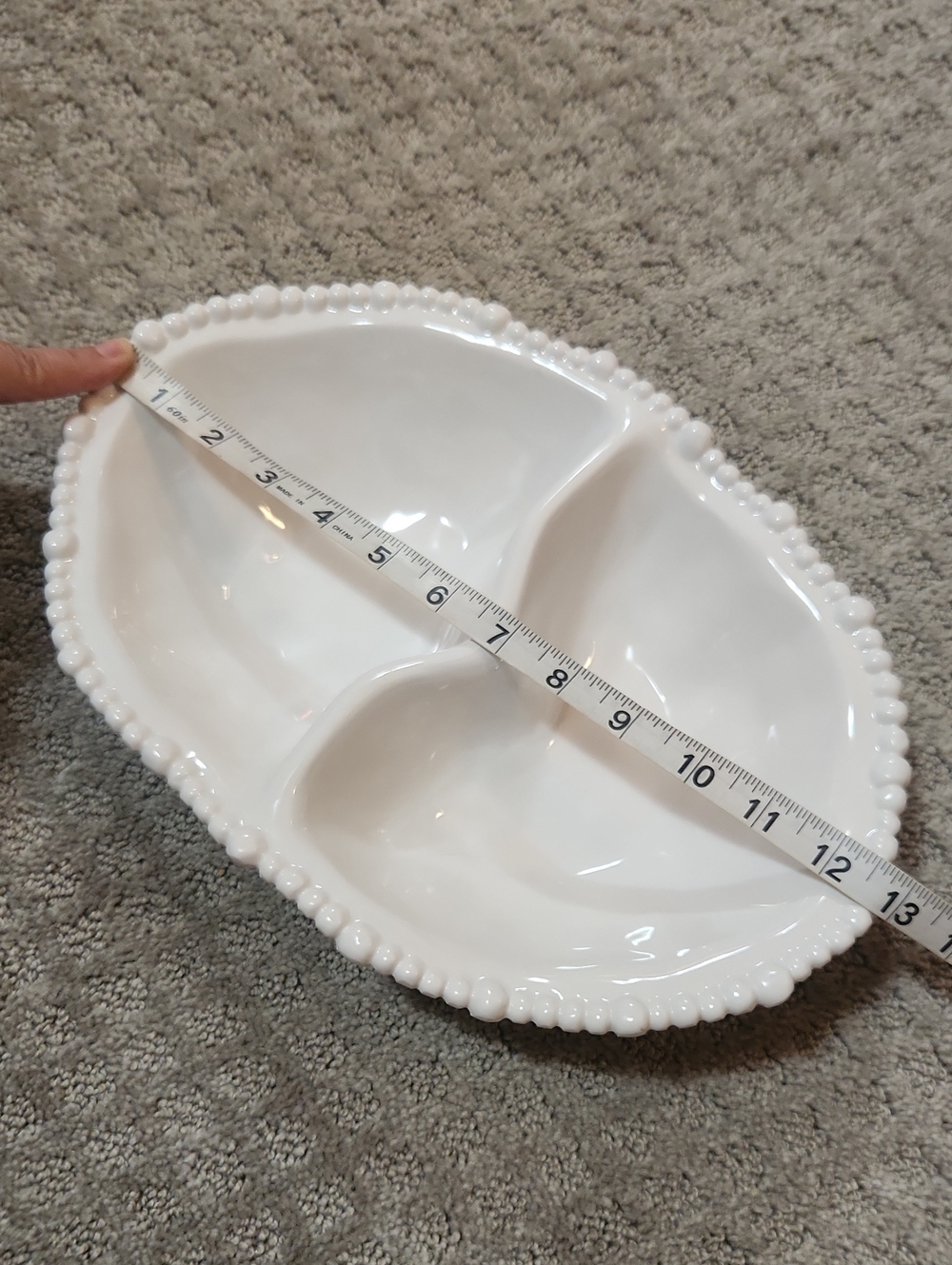 Beatriz Ball Vida Alegria Double Dip White Divided Serving Dish Beaded Rim - Picture 9 of 14